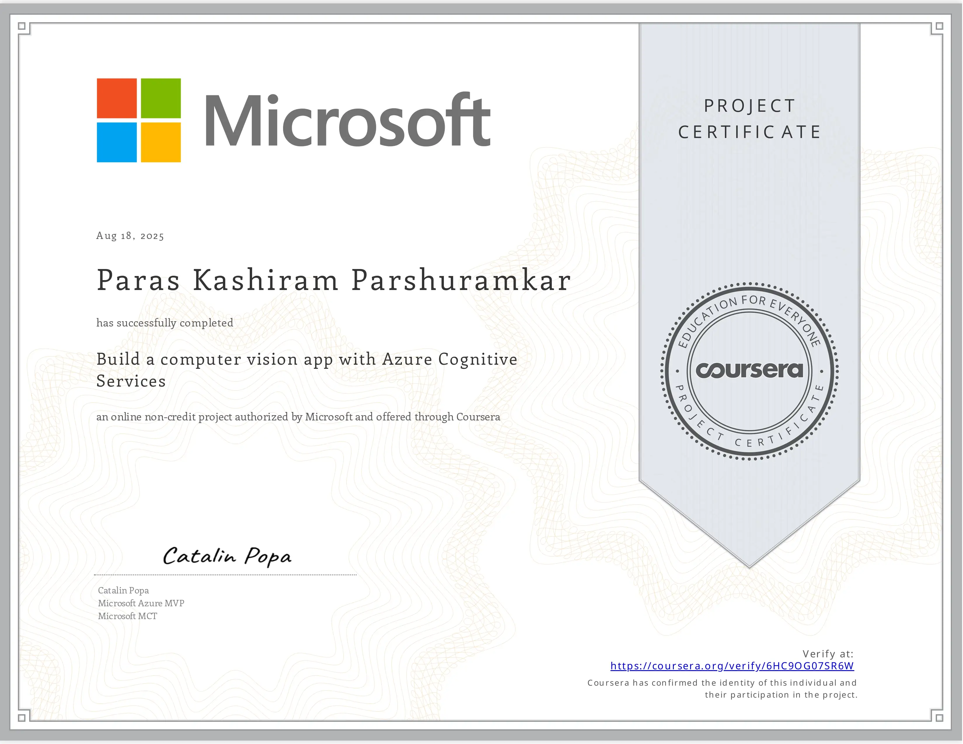 Computer Vision App Certificate