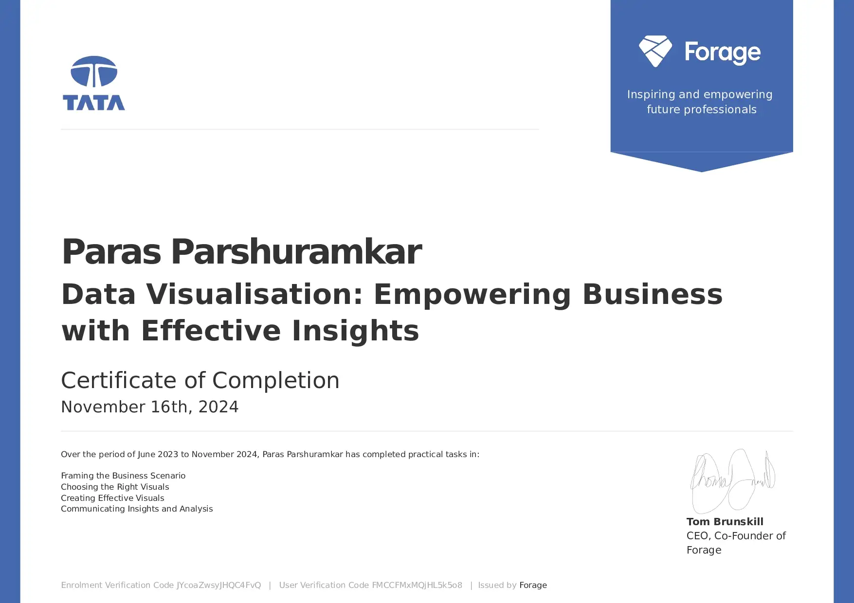 TATA Data Visualization Certificate